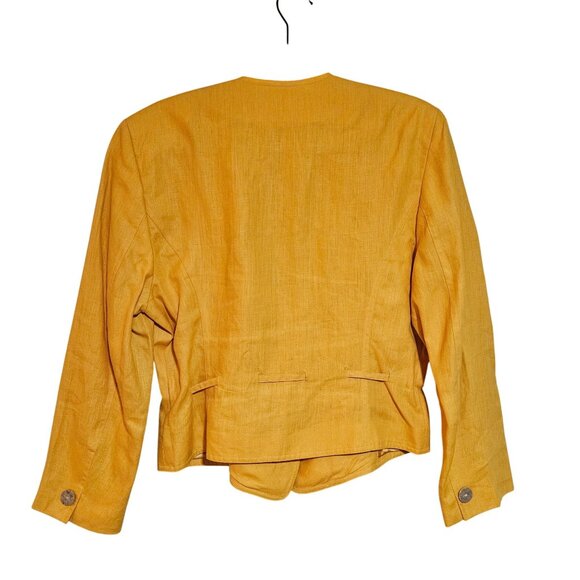 Easter Linen Yellow Blazer Jacket Ellen Tracy Petite Womens Long Sleeves Fully L - Picture 2 of 15